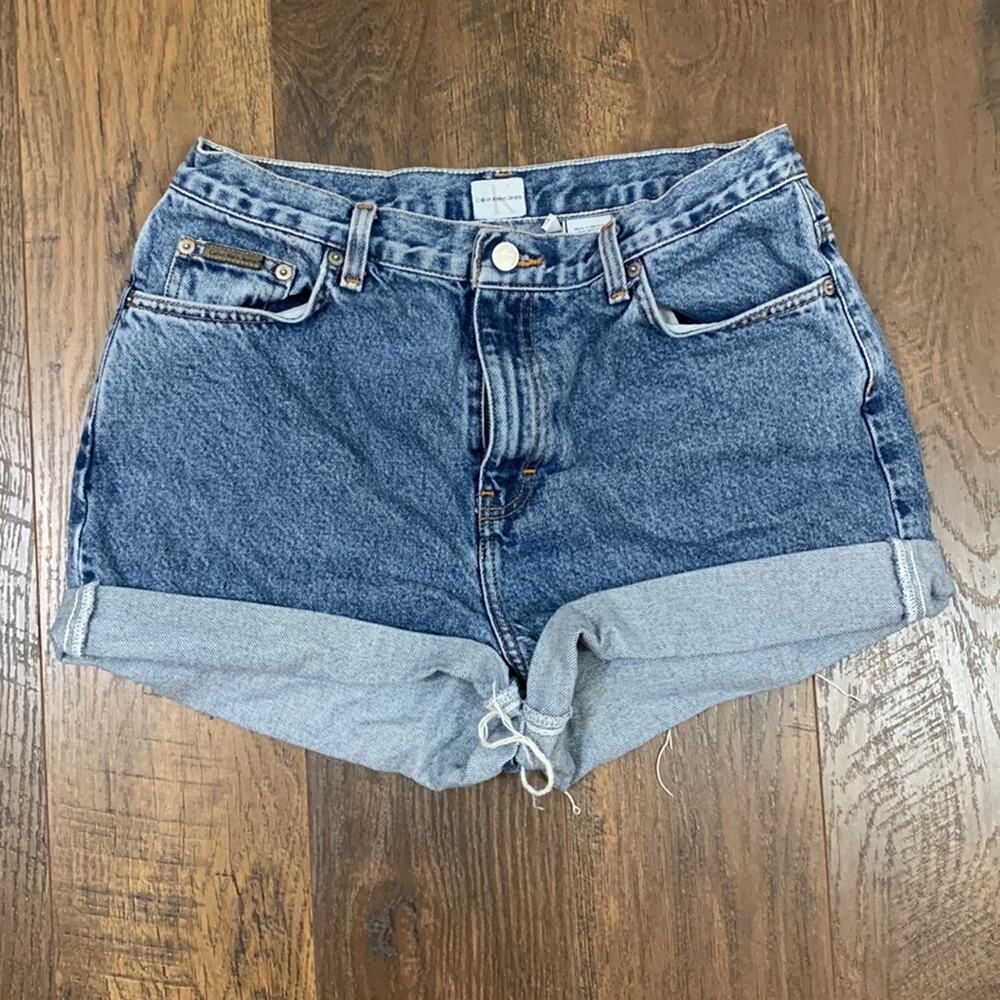 Calvin Klein Vintage Double Stone Wash Classic 5 Pocket  Cutoff Jean Shorts